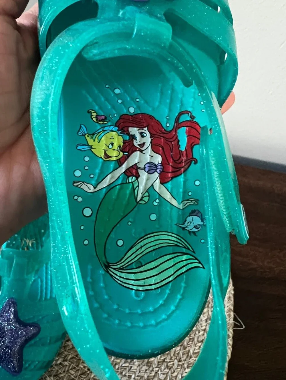 RARE Croc Isabella Ariel Little Mermaid Kids Glitter Jelly Slip-On Size 9